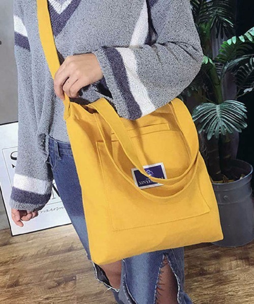 Miniministore(ミニミニストア)の「キャンバストートバッグ 大容量 A4(トートバッグ・レディース・イエロー/ベージュ/ホワイト/ブラック・FREE)」の6枚目の写真