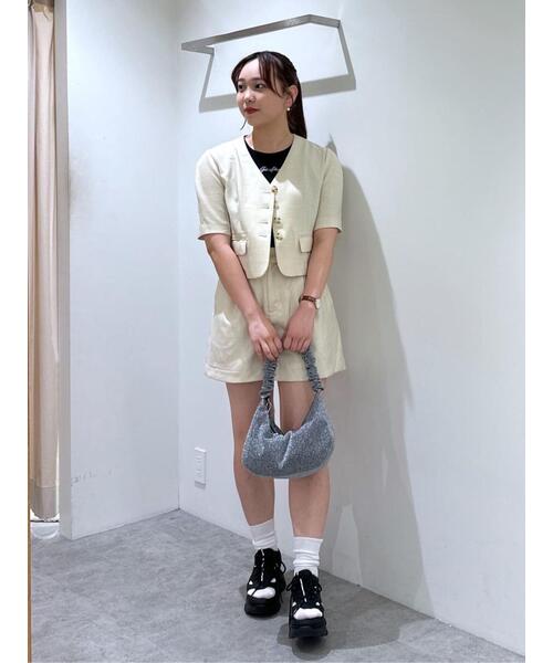 FREE'S MART（フリーズマート）の「〈セットアップ対応〉ショート丈ジャケット（ノーカラージャケット・レディース・ホワイト/ピンク/グレー・SMALL/MEDIUM）」の7枚目の写真