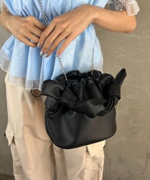 【フェイクレザー】巾着 チェーンストラップ 2way/ ミニバッグ ショルダーバッグ  ハンドバッグ
