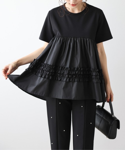 La-gemme(ラジェム)の「フレアシルエットトップス(Tシャツ/カットソー・レディース・ホワイト/ブラック・フリー)」の2枚目の写真