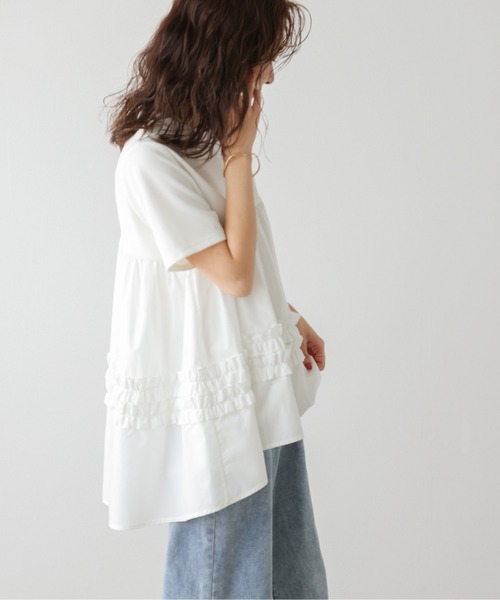 La-gemme(ラジェム)の「フレアシルエットトップス(Tシャツ/カットソー・レディース・ホワイト/ブラック・フリー)」の16枚目の写真