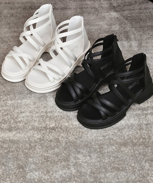 Miniministore(ミニミニストア)の「厚底サンダル ストラップサンダル美脚夏靴(サンダル・レディース・ホワイト/ブラック・24.5cm/24.0cm/23.5cm/23.0cm/22.5cm)」の12枚目の写真