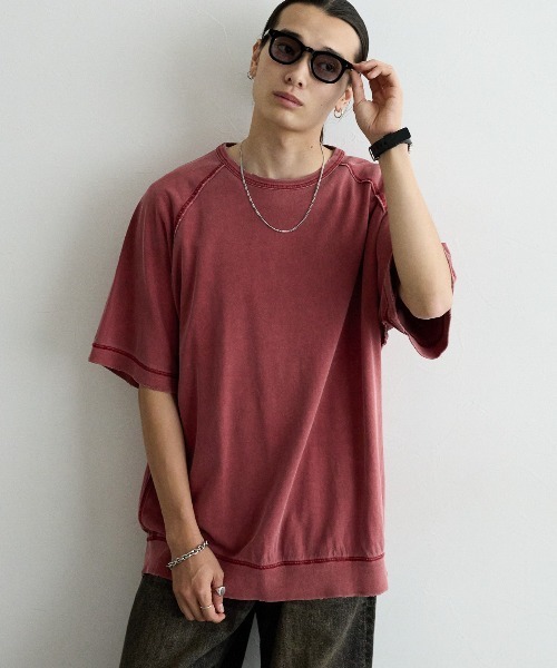 RAGEBLUE（レイジブルー）の「ヴィンテージライク/ピグメントダメージオーバーサイズTシャツ（Tシャツ/カットソー・メンズ・グレー/ホワイト/レッド・LARGE/MEDIUM）」の3枚目の写真