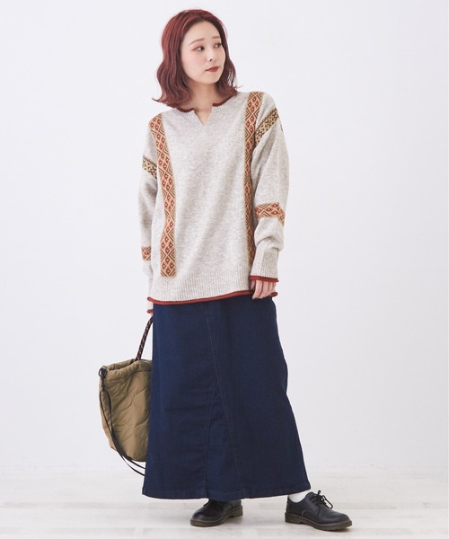 CUBE SUGAR（キューブシュガー）の「WEB限定ストレッチデニムウエストリブスカート（デニムスカート・レディース・ワンウォッシュ/インディゴブルー/ライトブルー・L/M）」の4枚目の写真