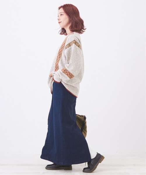 CUBE SUGAR（キューブシュガー）の「WEB限定ストレッチデニムウエストリブスカート（デニムスカート・レディース・ワンウォッシュ/インディゴブルー/ライトブルー・L/M）」の5枚目の写真