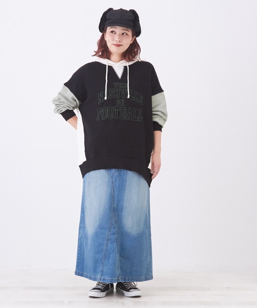 CUBE SUGAR（キューブシュガー）の「WEB限定ストレッチデニムウエストリブスカート（デニムスカート・レディース・ワンウォッシュ/インディゴブルー/ライトブルー・L/M）」の17枚目の写真