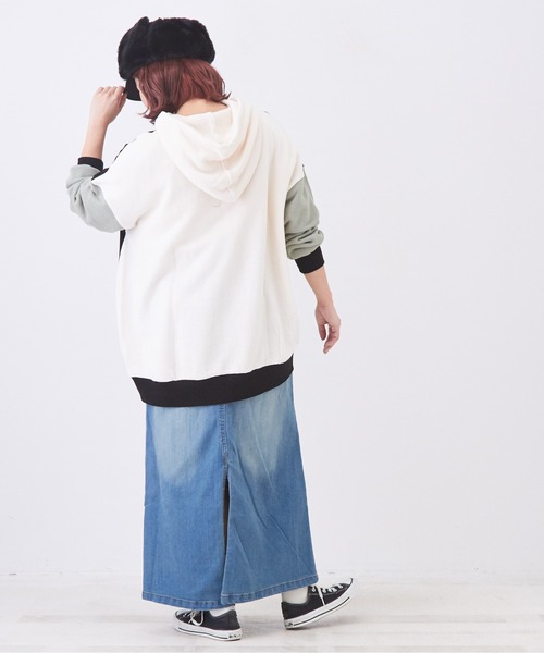 CUBE SUGAR（キューブシュガー）の「WEB限定ストレッチデニムウエストリブスカート（デニムスカート・レディース・ワンウォッシュ/インディゴブルー/ライトブルー・L/M）」の18枚目の写真