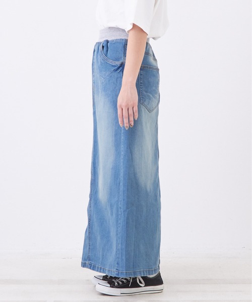 CUBE SUGAR（キューブシュガー）の「WEB限定ストレッチデニムウエストリブスカート（デニムスカート・レディース・ワンウォッシュ/インディゴブルー/ライトブルー・L/M）」の20枚目の写真