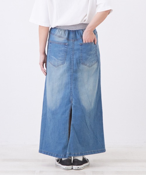 CUBE SUGAR（キューブシュガー）の「WEB限定ストレッチデニムウエストリブスカート（デニムスカート・レディース・ワンウォッシュ/インディゴブルー/ライトブルー・L/M）」の21枚目の写真