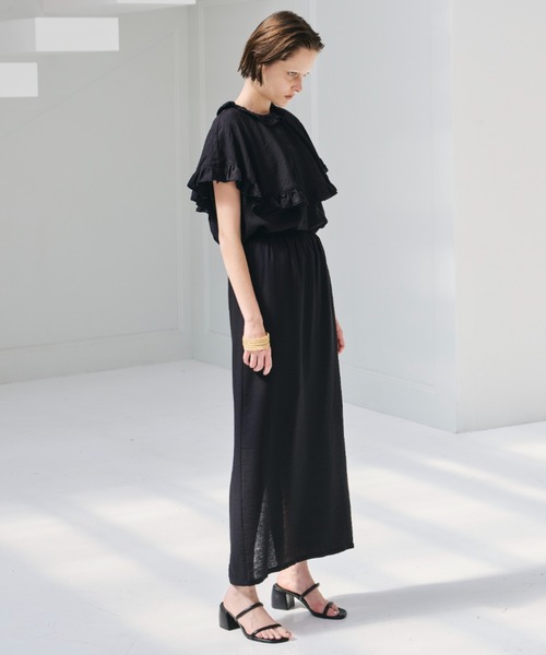 Libra Cue(リブラ キュー)の「スリットナローロングスカート(スカート・レディース・グリーン/ブラック・FREE)」の8枚目の写真