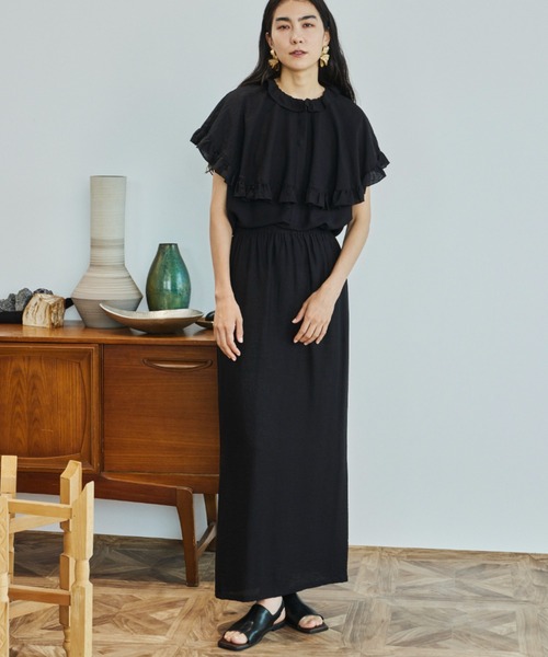 Libra Cue(リブラ キュー)の「スリットナローロングスカート(スカート・レディース・グリーン/ブラック・FREE)」の3枚目の写真