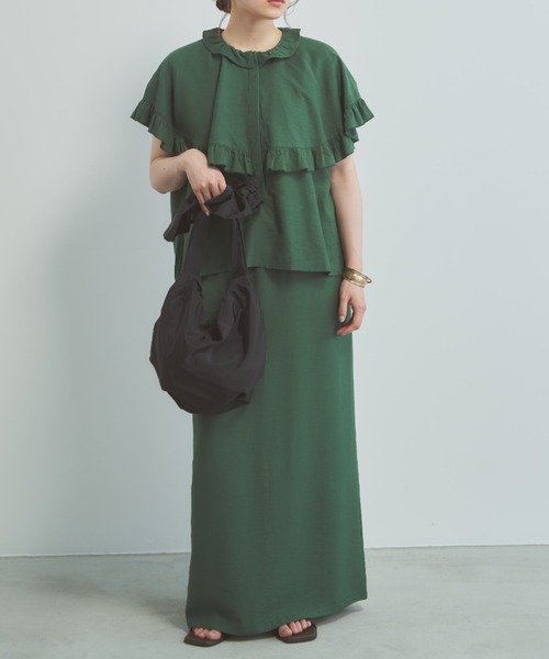 Libra Cue(リブラ キュー)の「スリットナローロングスカート(スカート・レディース・グリーン/ブラック・FREE)」の13枚目の写真