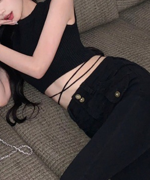 GLAMOROUS JANE（グラマラスジェーン）の「ウエストリボンショート丈ノースリサマーニット（ニット/セーター・レディース・ネイビー/ホワイト/ブラック・FREE）」の15枚目の写真