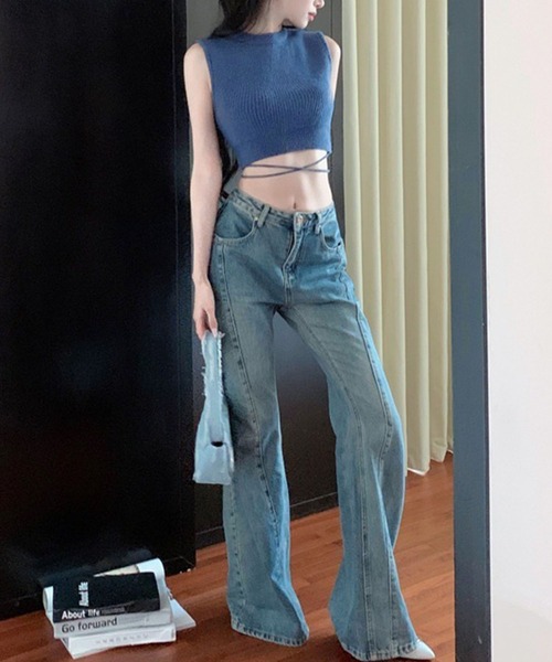 GLAMOROUS JANE（グラマラスジェーン）の「ウエストリボンショート丈ノースリサマーニット（ニット/セーター・レディース・ネイビー/ホワイト/ブラック・FREE）」の21枚目の写真
