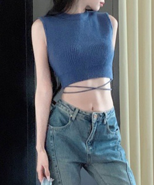 GLAMOROUS JANE（グラマラスジェーン）の「ウエストリボンショート丈ノースリサマーニット（ニット/セーター・レディース・ネイビー/ホワイト/ブラック・FREE）」の22枚目の写真