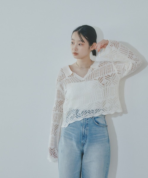 BARRETTA（バレッタ）の「透かし編みニットプルオーバー（ニット/セーター・レディース・ブラック/ホワイト・FREE）」の10枚目の写真