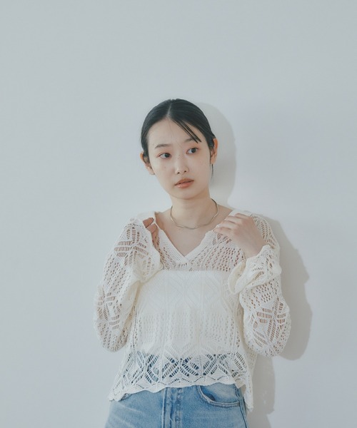 BARRETTA（バレッタ）の「透かし編みニットプルオーバー（ニット/セーター・レディース・ブラック/ホワイト・FREE）」の11枚目の写真