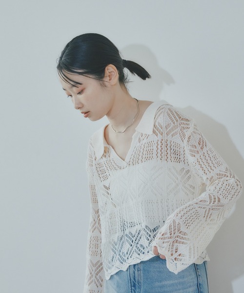 BARRETTA（バレッタ）の「透かし編みニットプルオーバー（ニット/セーター・レディース・ブラック/ホワイト・FREE）」の12枚目の写真