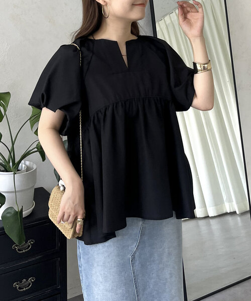 prose verse（プロズヴェール）の「キーネックラグランパフスリーブペプラムブラウス（シャツ/ブラウス・レディース・オフホワイト/ブラック・MEDIUM/LARGE）」の2枚目の写真