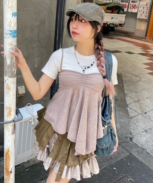 XU(エックスユー)の「【XU】pleats layered skirt(スカート・レディース・カーキ・S/M)」の4枚目の写真