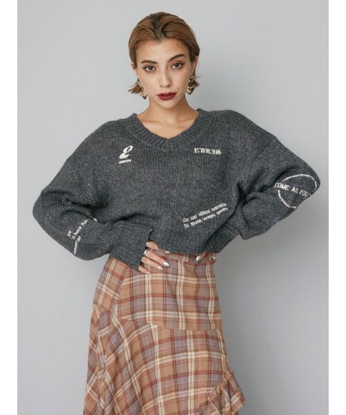 EVRIS（エヴリス）の「Embroideryニットトップス（ニット/セーター・レディース・グレー/ブラック/アイボリー/ネイビー・FREE）」の6枚目の写真