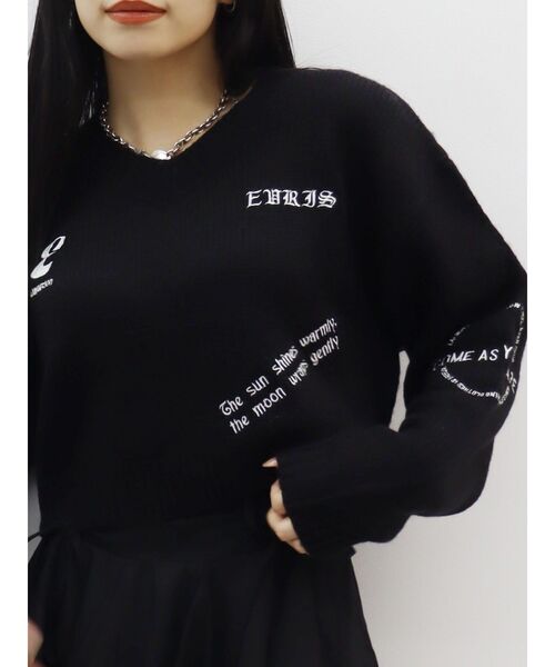 EVRIS（エヴリス）の「Embroideryニットトップス（ニット/セーター・レディース・グレー/ブラック/アイボリー/ネイビー・FREE）」の9枚目の写真