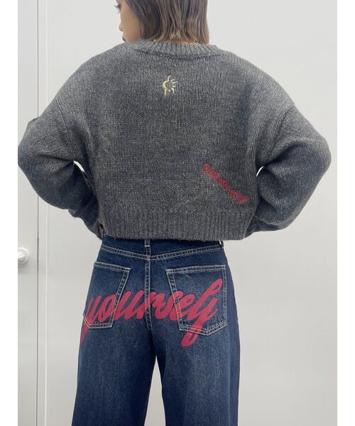 EVRIS（エヴリス）の「Embroideryニットトップス（ニット/セーター・レディース・グレー/ブラック/アイボリー/ネイビー・FREE）」の14枚目の写真