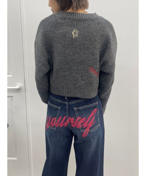 EVRIS（エヴリス）の「Embroideryニットトップス（ニット/セーター・レディース・グレー/ブラック/アイボリー/ネイビー・FREE）」の15枚目の写真