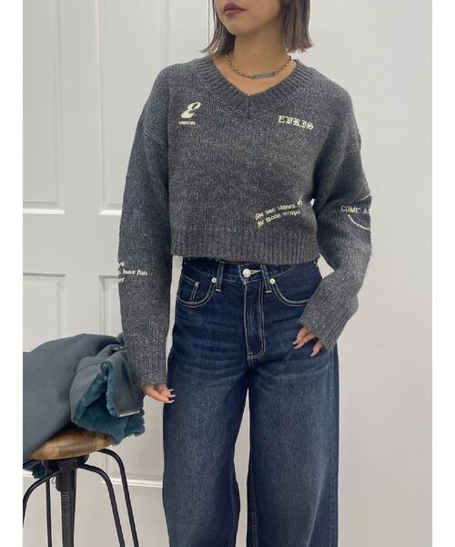 EVRIS（エヴリス）の「Embroideryニットトップス（ニット/セーター・レディース・グレー/ブラック/アイボリー/ネイビー・FREE）」の17枚目の写真