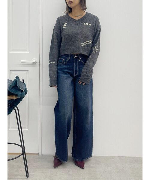 EVRIS（エヴリス）の「Embroideryニットトップス（ニット/セーター・レディース・グレー/ブラック/アイボリー/ネイビー・FREE）」の18枚目の写真