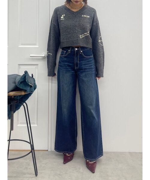 EVRIS（エヴリス）の「Embroideryニットトップス（ニット/セーター・レディース・グレー/ブラック/アイボリー/ネイビー・FREE）」の19枚目の写真