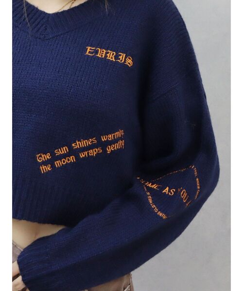 EVRIS（エヴリス）の「Embroideryニットトップス（ニット/セーター・レディース・グレー/ブラック/アイボリー/ネイビー・FREE）」の22枚目の写真