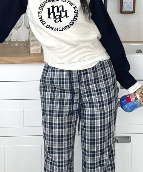 muahmuah(ムーアムーア)の「A'GEM/9 × .kom 『muah muah/ムーアムーア』 WIDE CHECK BANDING PANTS/ワイドチェックバンディングパンツ(その他パンツ・レディース・ブラック/ネイビー・M/S)」の10枚目の写真