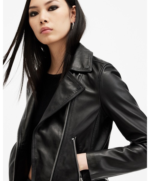 ALLSAINTS（オールセインツ）の「DALBY SLIM FIT LEATHER BIKER JACKET | DALBY スリム フィット レザー バイカー ジャケット（ライダースジャケット・レディース・ブラック・10/4/6/8/12/14）」の5枚目の写真