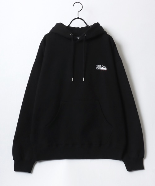 FIRST DOWN(ファーストダウン)の「FIRST DOWN/ファーストダウン LOGO HOODED SWEAT/オーバーサイズ 裏起毛 ワンポイント刺繍 スウェット パーカー フーディー/レディース メンズ(パーカー・メンズ・ブラック/グレー/ネイビー・L/XL/M)」の4枚目の写真