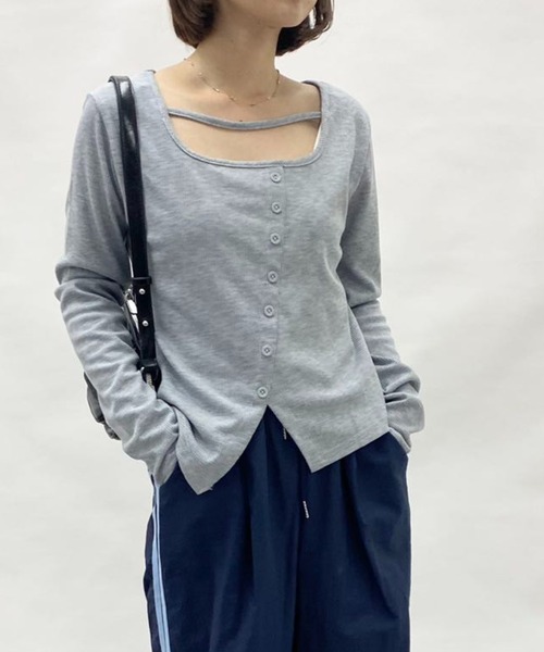 mebole(メボレ)の「スクエアネックスリムロングTシャツ(Tシャツ/カットソー・レディース・ブラック/グレー/ブルー・FREE)」の6枚目の写真