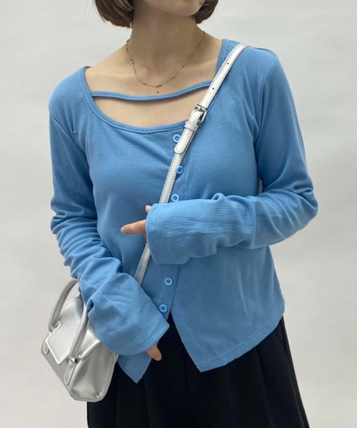 mebole(メボレ)の「スクエアネックスリムロングTシャツ(Tシャツ/カットソー・レディース・ブラック/グレー/ブルー・FREE)」の18枚目の写真