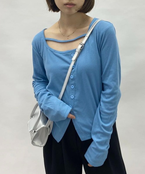 mebole(メボレ)の「スクエアネックスリムロングTシャツ(Tシャツ/カットソー・レディース・ブラック/グレー/ブルー・FREE)」の19枚目の写真