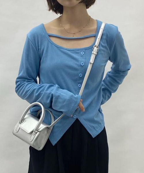 mebole(メボレ)の「スクエアネックスリムロングTシャツ(Tシャツ/カットソー・レディース・ブラック/グレー/ブルー・FREE)」の22枚目の写真