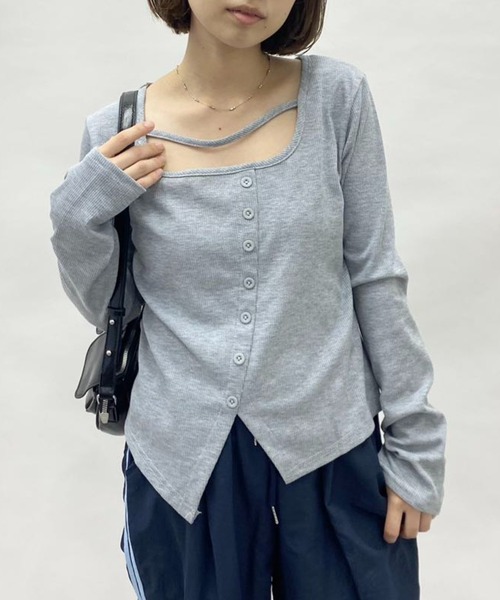mebole(メボレ)の「スクエアネックスリムロングTシャツ(Tシャツ/カットソー・レディース・ブラック/グレー/ブルー・FREE)」の8枚目の写真
