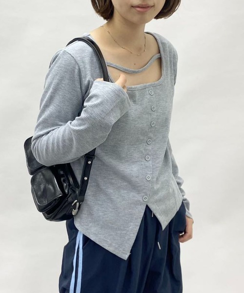 mebole(メボレ)の「スクエアネックスリムロングTシャツ(Tシャツ/カットソー・レディース・ブラック/グレー/ブルー・FREE)」の9枚目の写真
