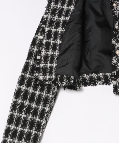 clear（クリア）の「ツイードジャケット [大人 カジュアル 着回し力抜群]≪再入荷≫（ノーカラージャケット・レディース・ホワイト×ブラック/ピンク/ブラウン/ブラック×ホワイト・F）」の16枚目の写真