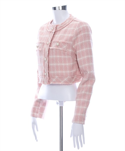 clear（クリア）の「ツイードジャケット [大人 カジュアル 着回し力抜群]≪再入荷≫（ノーカラージャケット・レディース・ホワイト×ブラック/ピンク/ブラウン/ブラック×ホワイト・F）」の7枚目の写真