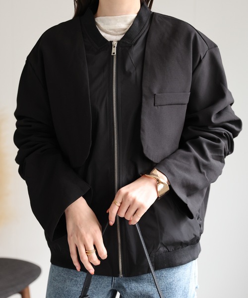 CREARE -LINO-（クレアーレリノ）の「＜ユニセックス＞ツイルレイヤード MA-1風ブルゾン/ジャケット（MA-1・レディース・ブラック/カーキ・FREE）」の14枚目の写真