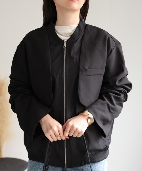 CREARE -LINO-（クレアーレリノ）の「＜ユニセックス＞ツイルレイヤード MA-1風ブルゾン/ジャケット（MA-1・レディース・ブラック/カーキ・FREE）」の15枚目の写真