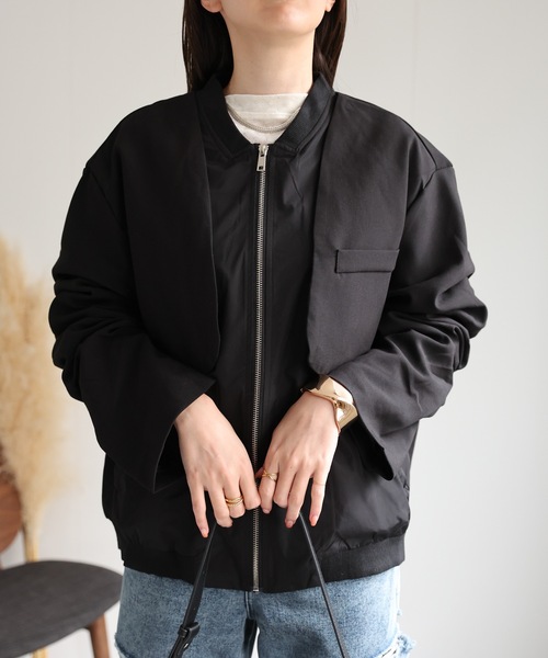 CREARE -LINO-（クレアーレリノ）の「＜ユニセックス＞ツイルレイヤード MA-1風ブルゾン/ジャケット（MA-1・レディース・ブラック/カーキ・FREE）」の16枚目の写真