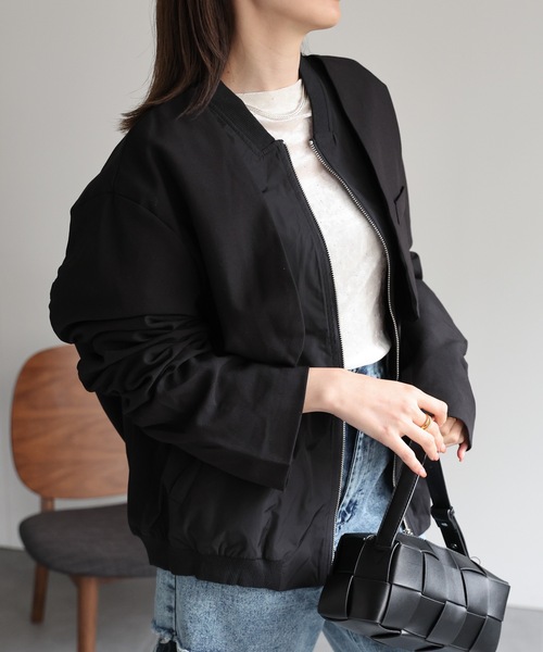 CREARE -LINO-（クレアーレリノ）の「＜ユニセックス＞ツイルレイヤード MA-1風ブルゾン/ジャケット（MA-1・レディース・ブラック/カーキ・FREE）」の18枚目の写真