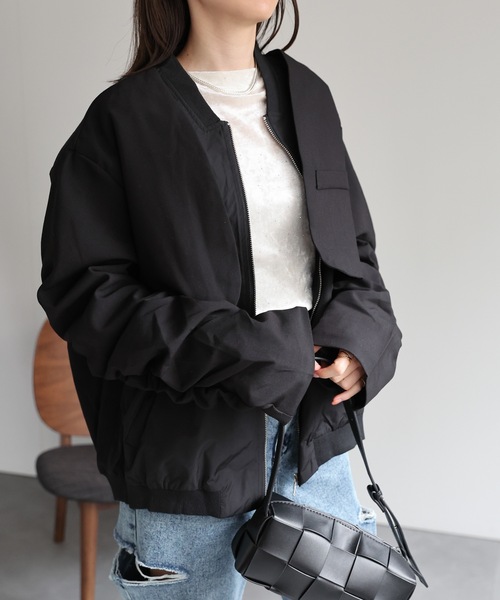 CREARE -LINO-（クレアーレリノ）の「＜ユニセックス＞ツイルレイヤード MA-1風ブルゾン/ジャケット（MA-1・レディース・ブラック/カーキ・FREE）」の21枚目の写真