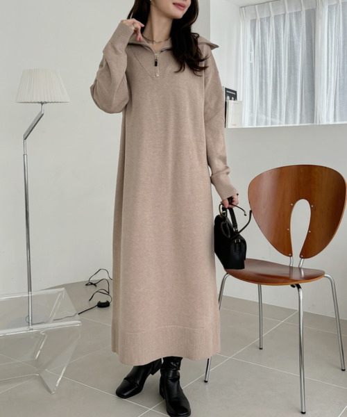 Ada.(エイダ)の「ハーフジップ ニット ロング ワンピース(ワンピース・レディース・ブラウン/ブラック/ベージュ/ライトグレー・FREE)」の9枚目の写真