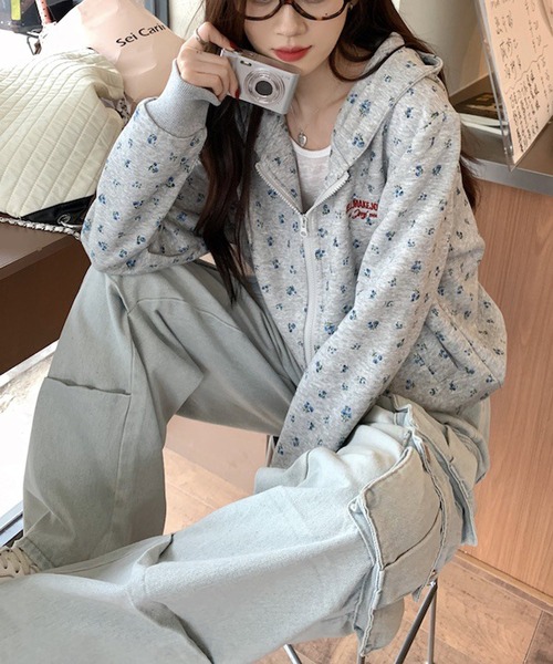 HALEY PESCA/フラワープリント ダブルジップパーカー（パーカー